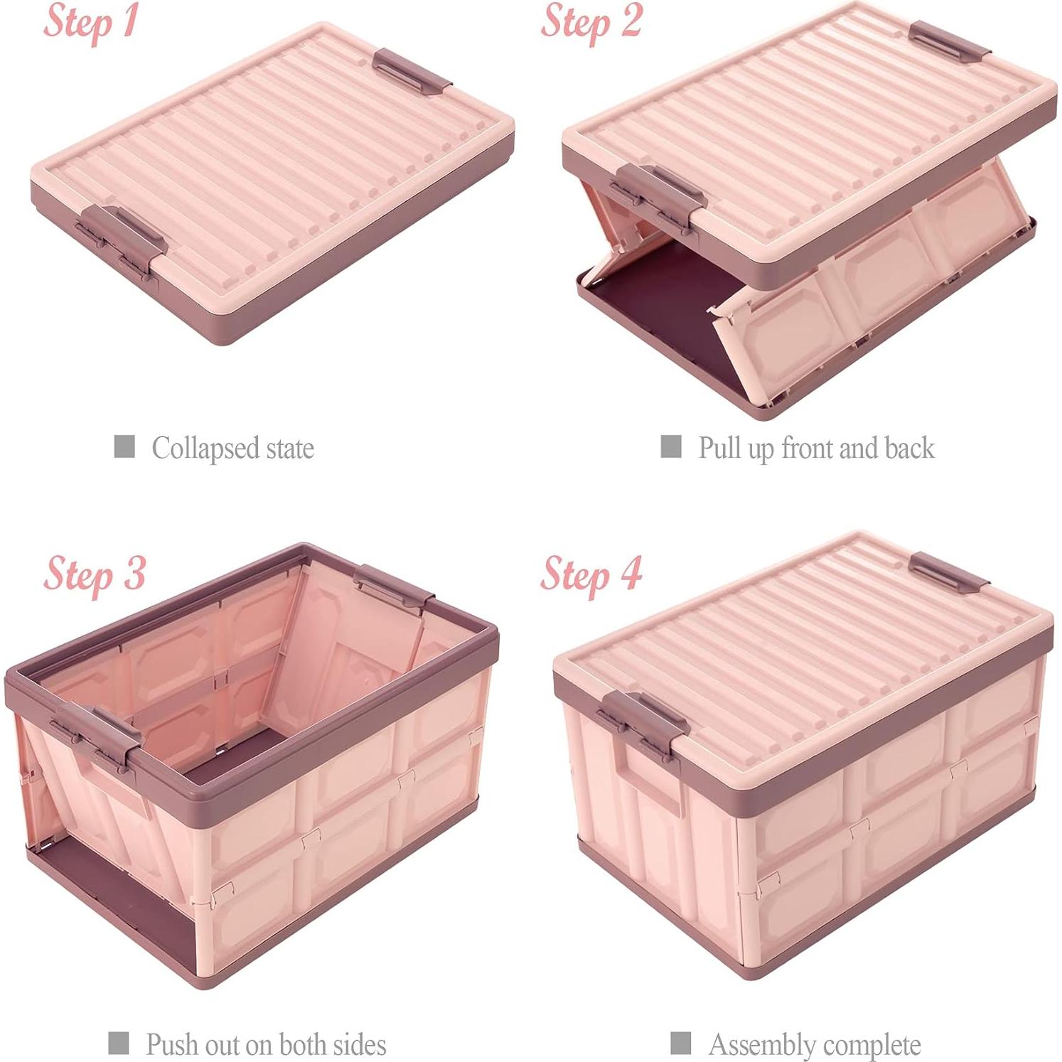 Cajas de Almacenamiento Plegables JUJIAJIA 30L Rosa 2-Pack