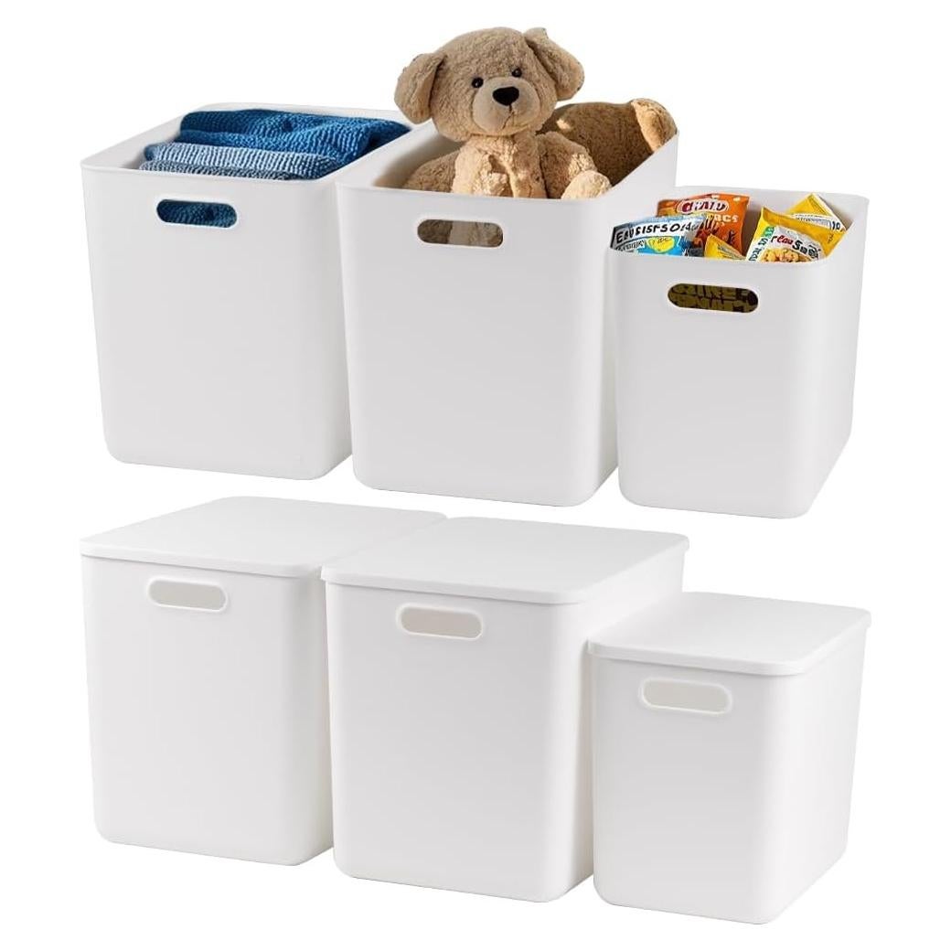DOUKE Bins de Almacenamiento Plástico Blanco 6pack 30qt y 16qt
