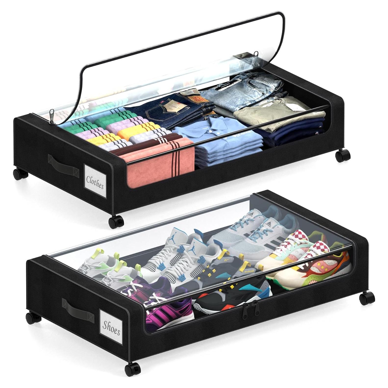 Contenedores de Almacenamiento Bajo la Cama LESHZHEN 65L Negro 2 Paquete