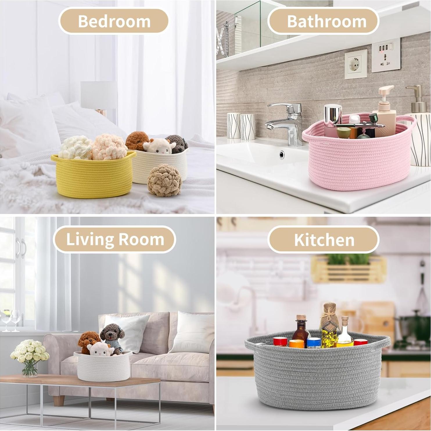 Cesta de Almacenamiento Tejida Happyiren 45x20x15 cm Blanca