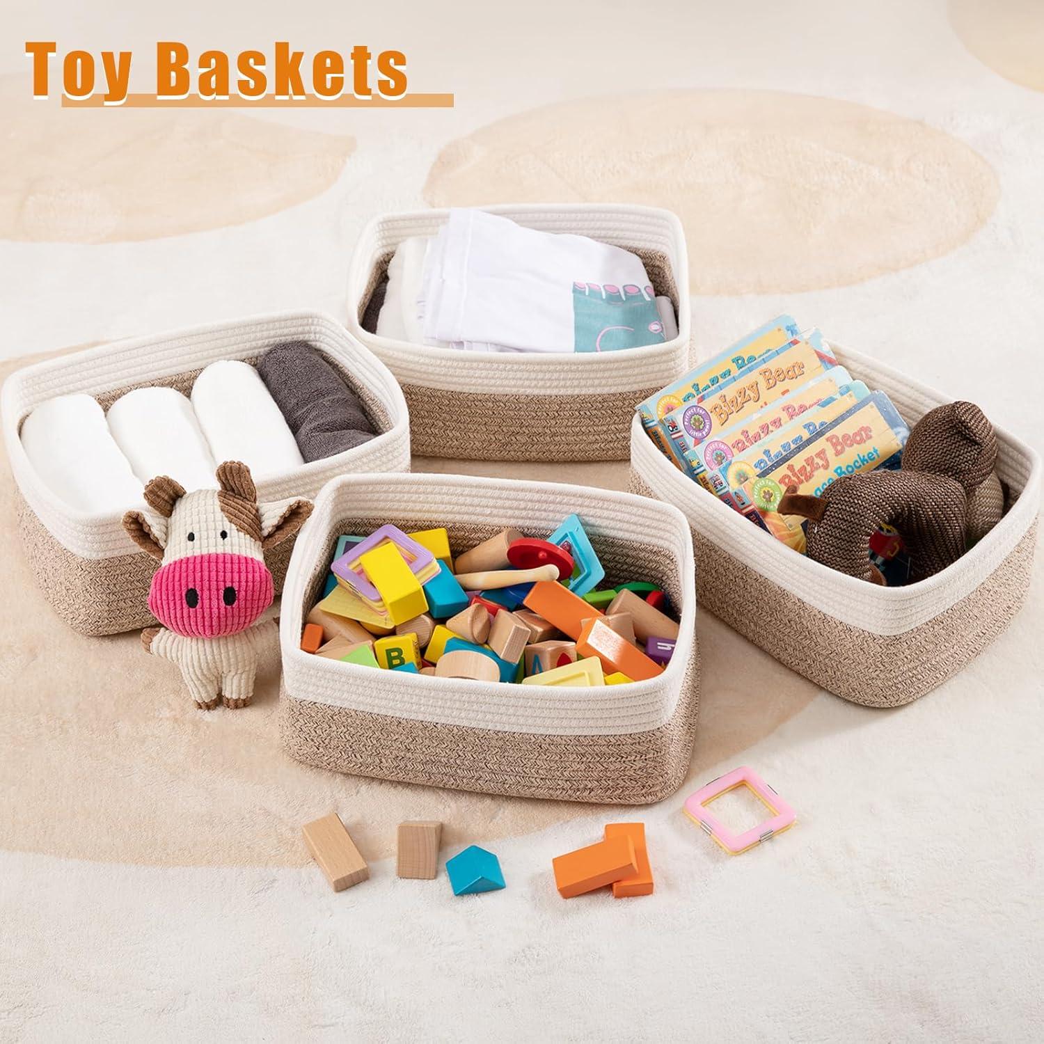 Cestas de Almacenamiento OIAHOMY 4 Piezas 30x20x12 cm Marrón/Blanco