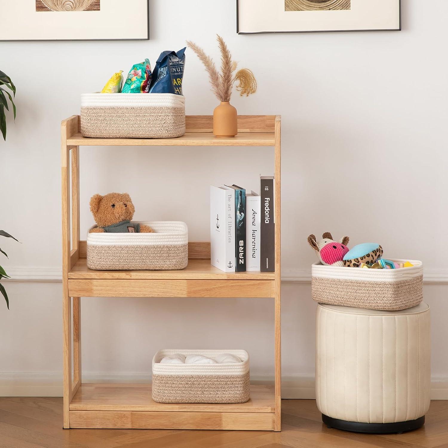 Cestas de Almacenamiento OIAHOMY 4 Piezas 30x20x12 cm Marrón/Blanco