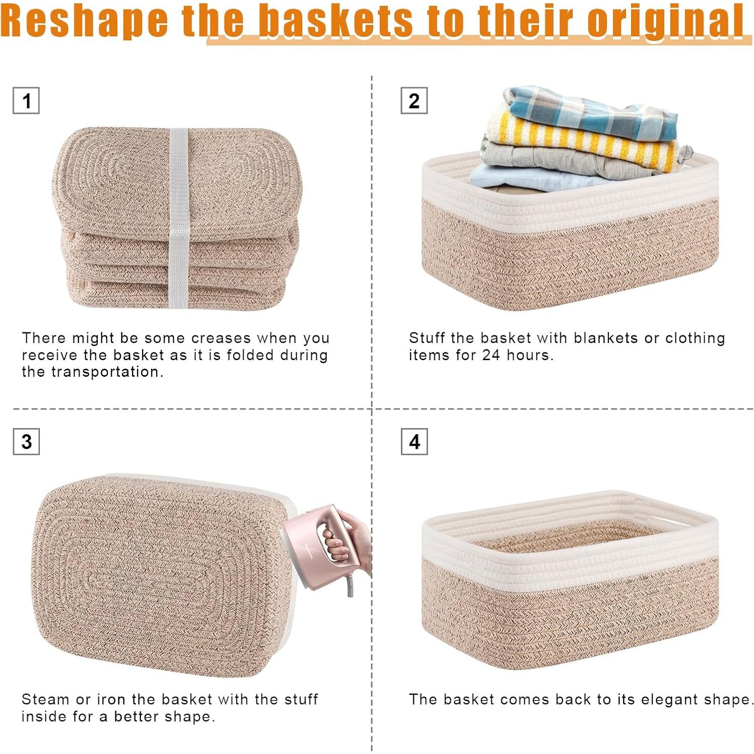 Cestas de Almacenamiento OIAHOMY 4 Piezas 30x20x12 cm Marrón/Blanco