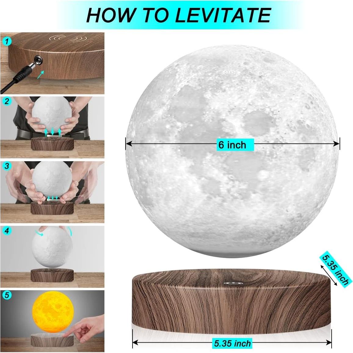 Lámpara de Luna Levitante VGAzer con Control Remoto y Base de Madera