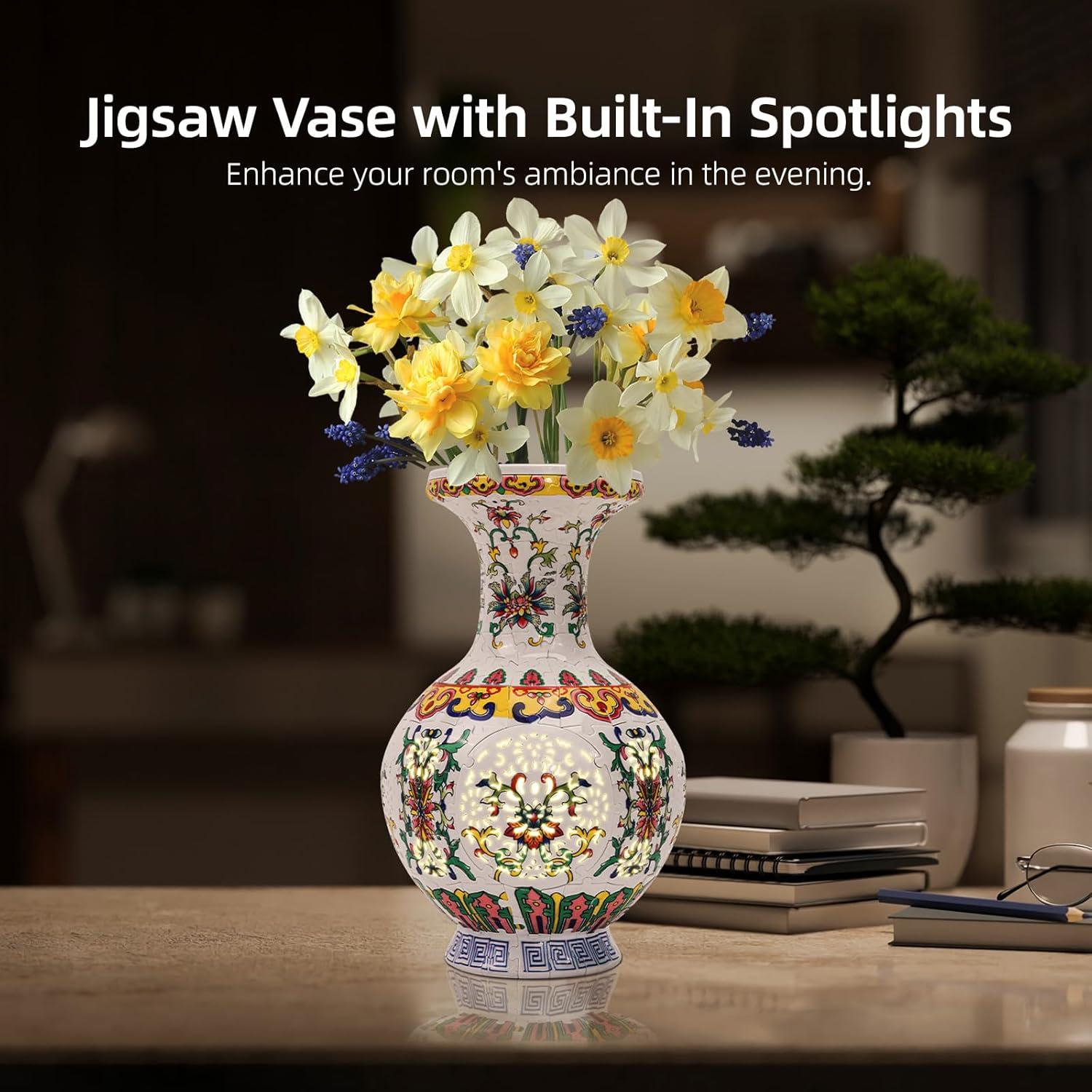 Jarrón Puzzle 3D LED Hiwhy - Flor de Orquídea 200 Piezas