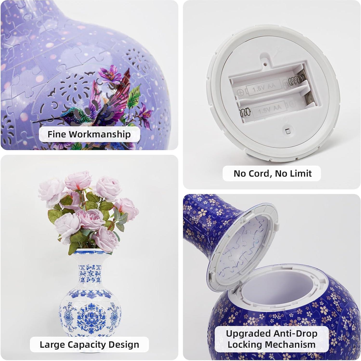 Jarrón Puzzle 3D LED Hiwhy - Flor de Orquídea 200 Piezas