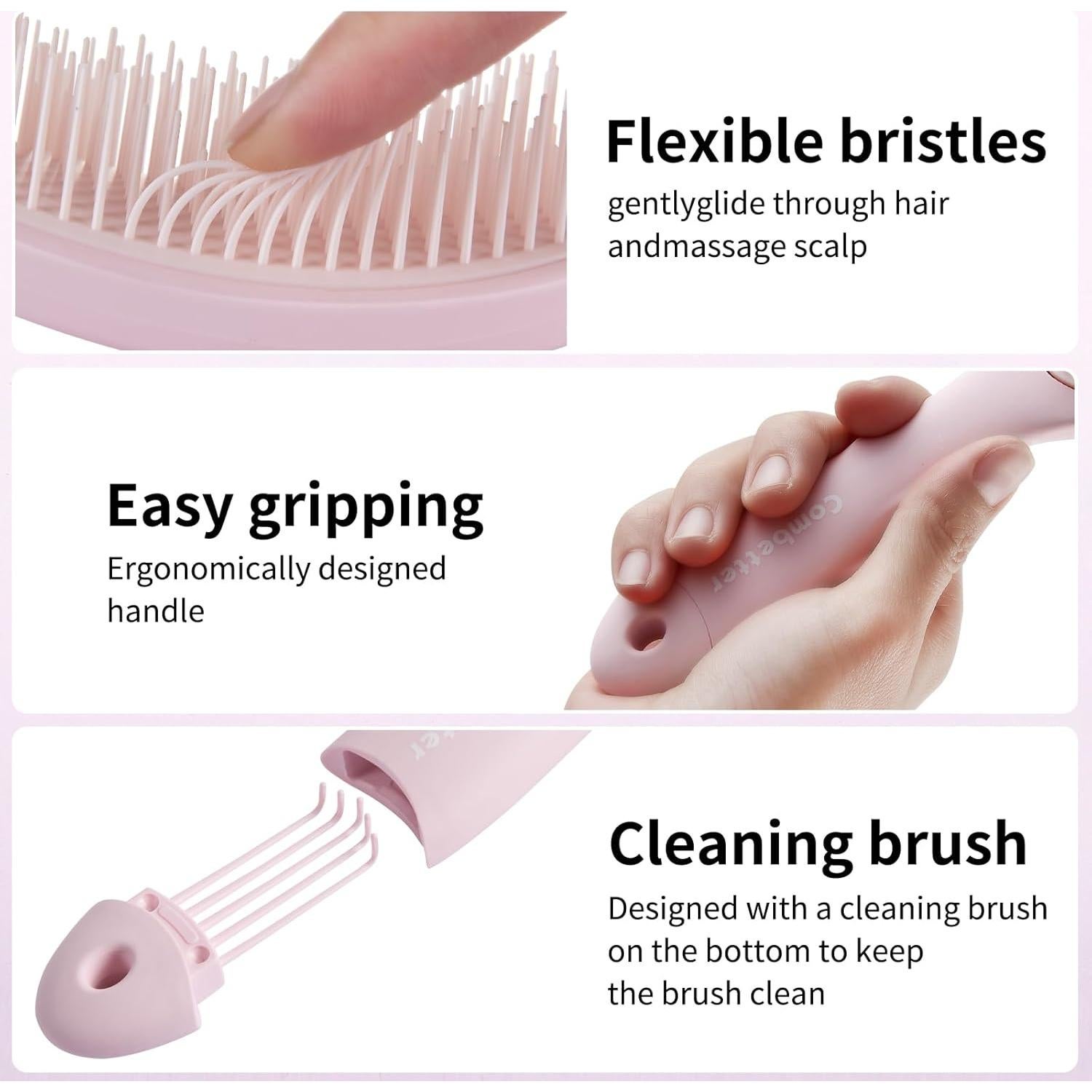 Cepillo Desenredante Combetter Rosa para Cabello Fino 24.8x8.2cm