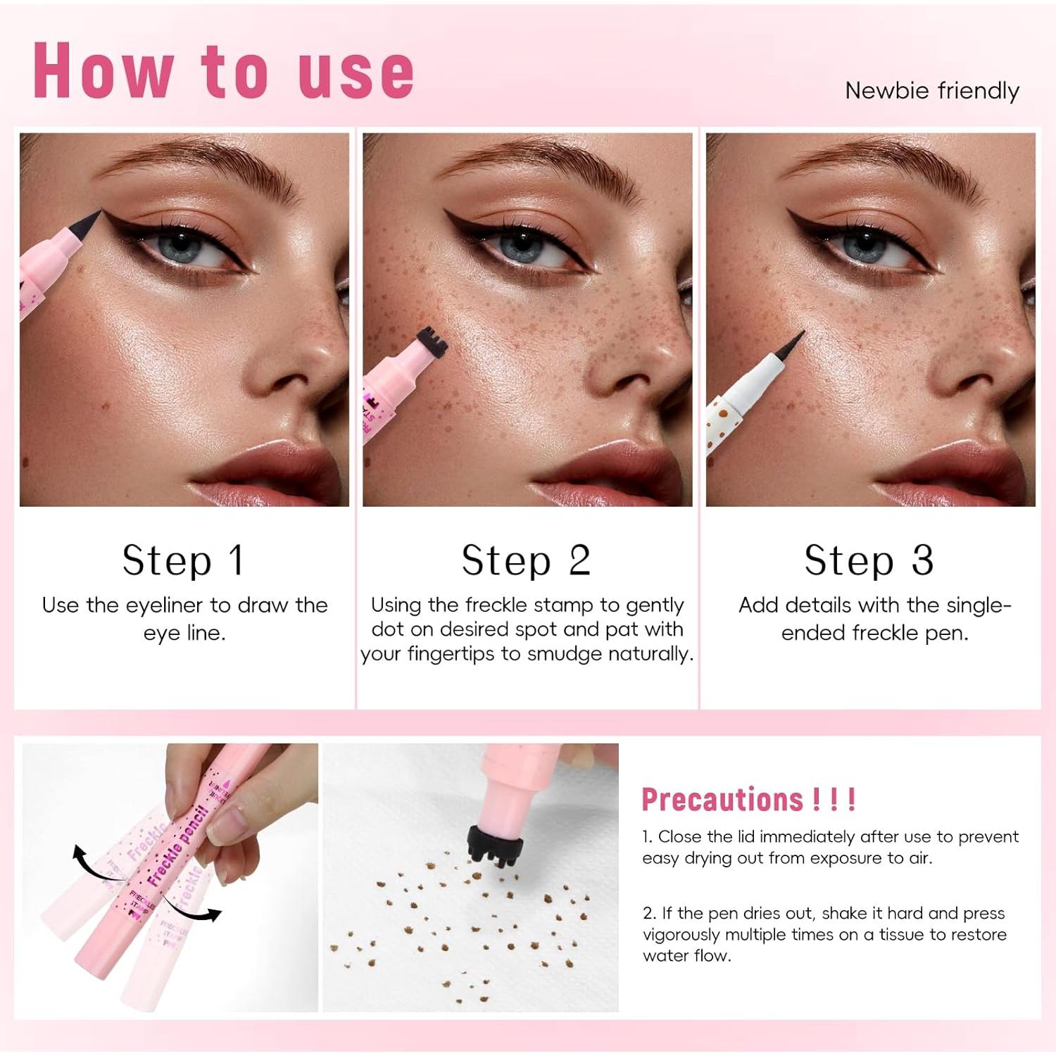 Set 2 en 1 Bolígrafos de Sello de Pecas Sunkiss - Marrón Claro y Negro