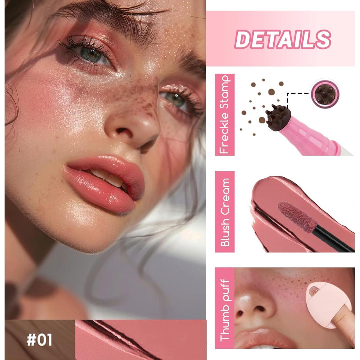 Bolígrafo de Pecas y Rubor Líquido YiGuMy 2-en-1 #01 Rosa Suave