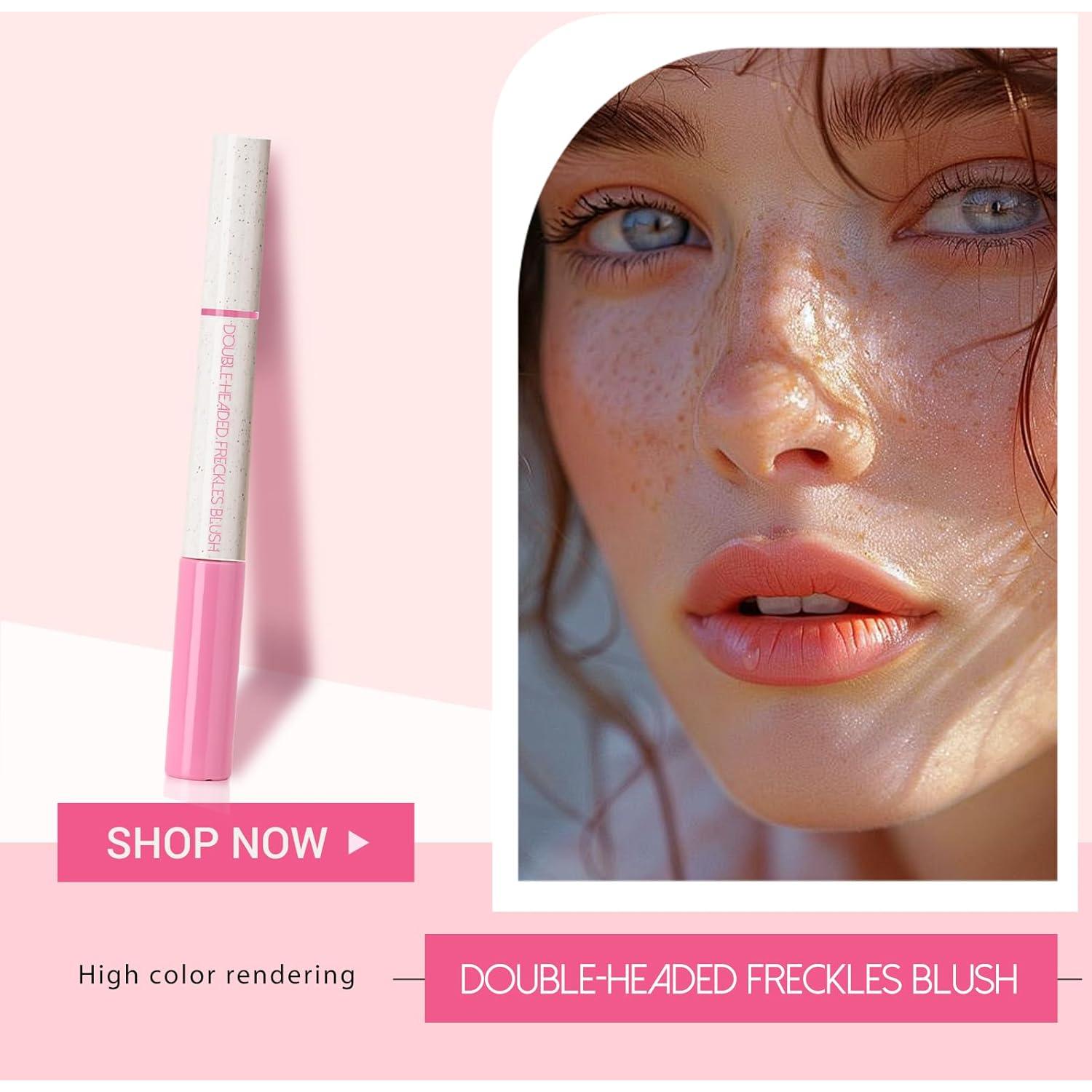 Bolígrafo de Pecas y Rubor Líquido YiGuMy 2-en-1 #01 Rosa Suave