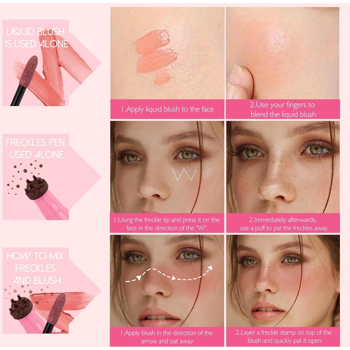 Bolígrafo de Pecas y Rubor Líquido YiGuMy 2-en-1 #01 Rosa Suave