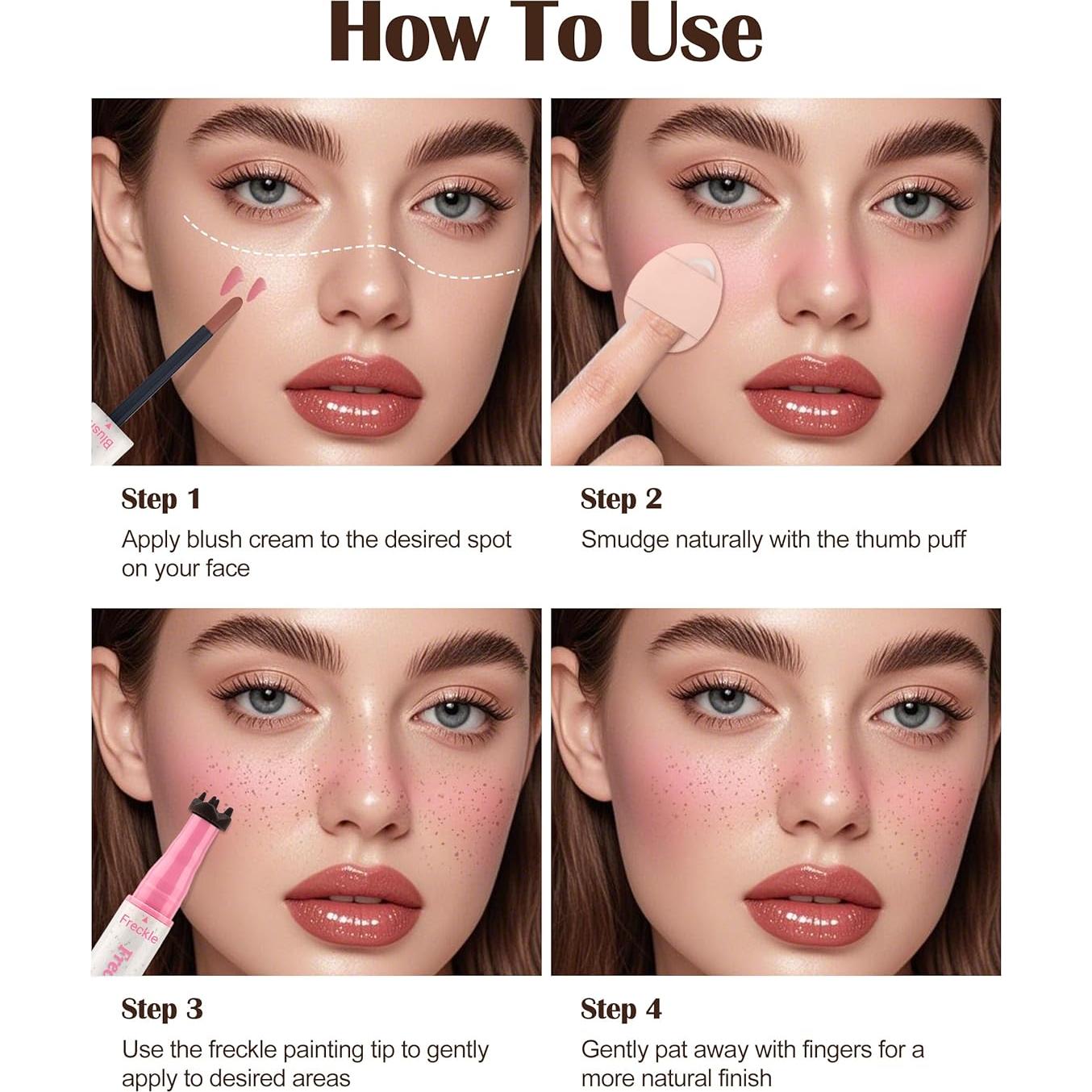 Bolígrafo de Rubor y Pecas 2 en 1 Jutqut - Marrón Claro y Rosa Suave