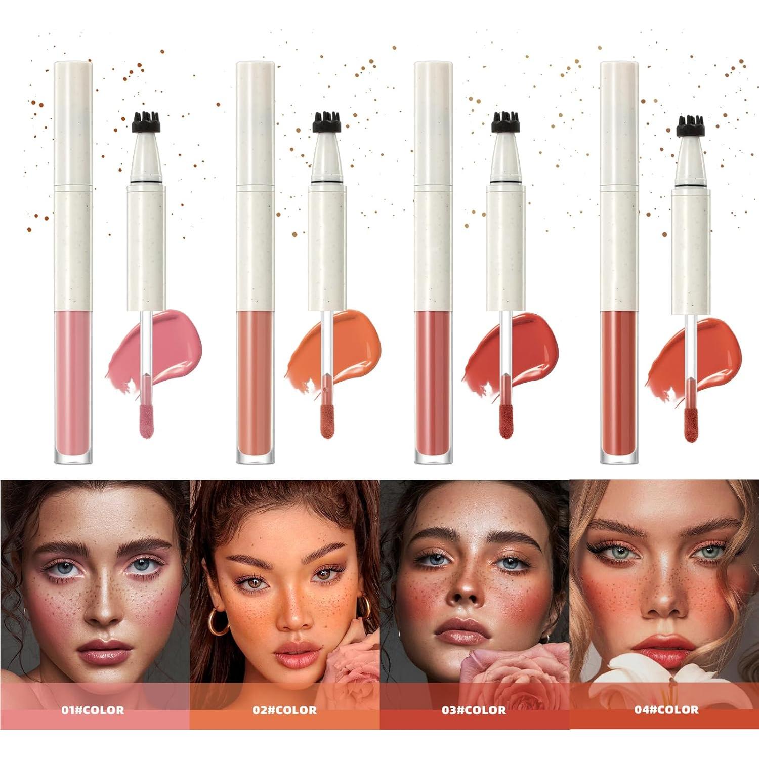 Freckle Blush Pen, 2 in 1 Liquid Face Blush & Freckle Stamp for Cheek, Waterproof Sweatproof Long Lasting Freckles Tattoo Marker for Natural Sunkissed Makeup (03# Red)