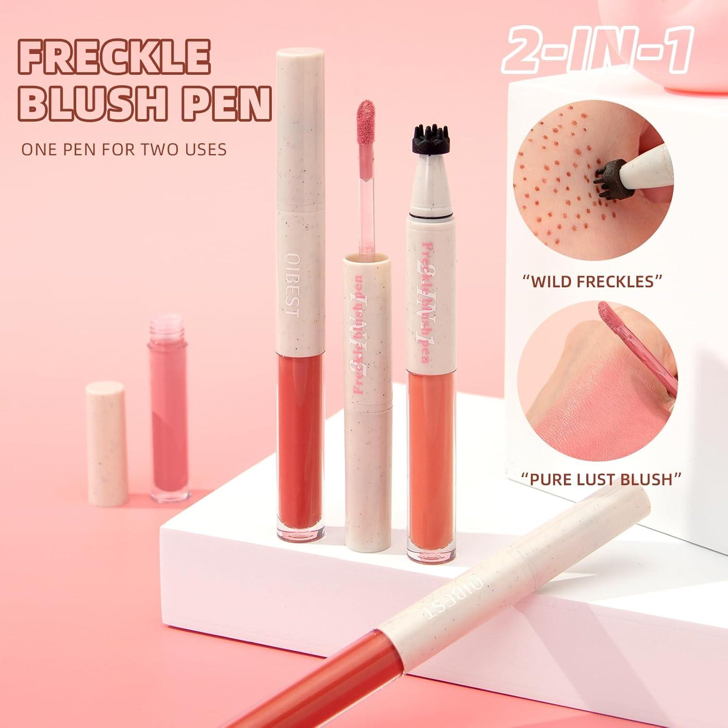 Freckle Blush Pen, 2 in 1 Liquid Face Blush & Freckle Stamp for Cheek, Waterproof Sweatproof Long Lasting Freckles Tattoo Marker for Natural Sunkissed Makeup (03# Red)