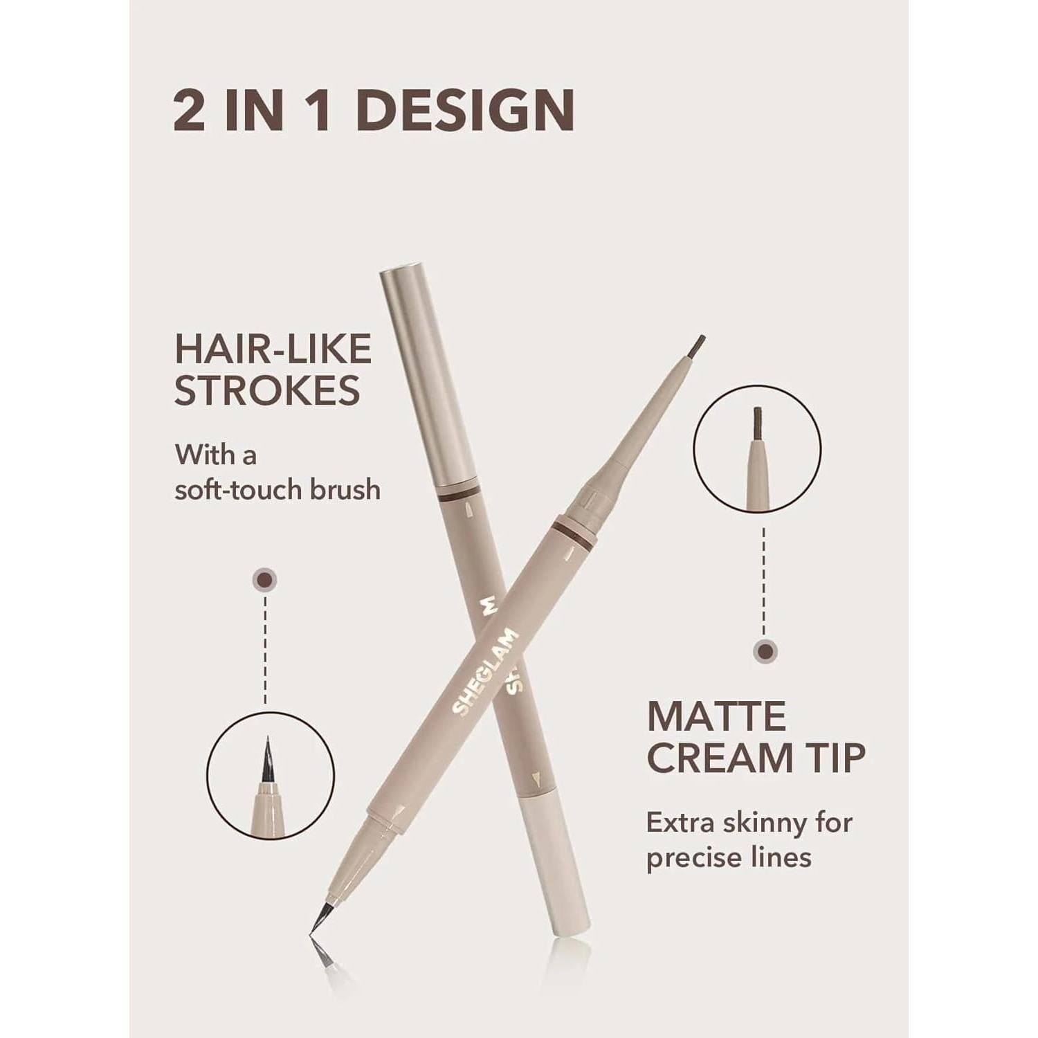 Lápiz de Cejas Doble Cara SHEGLAM Castaño Impermeable 15.91cm