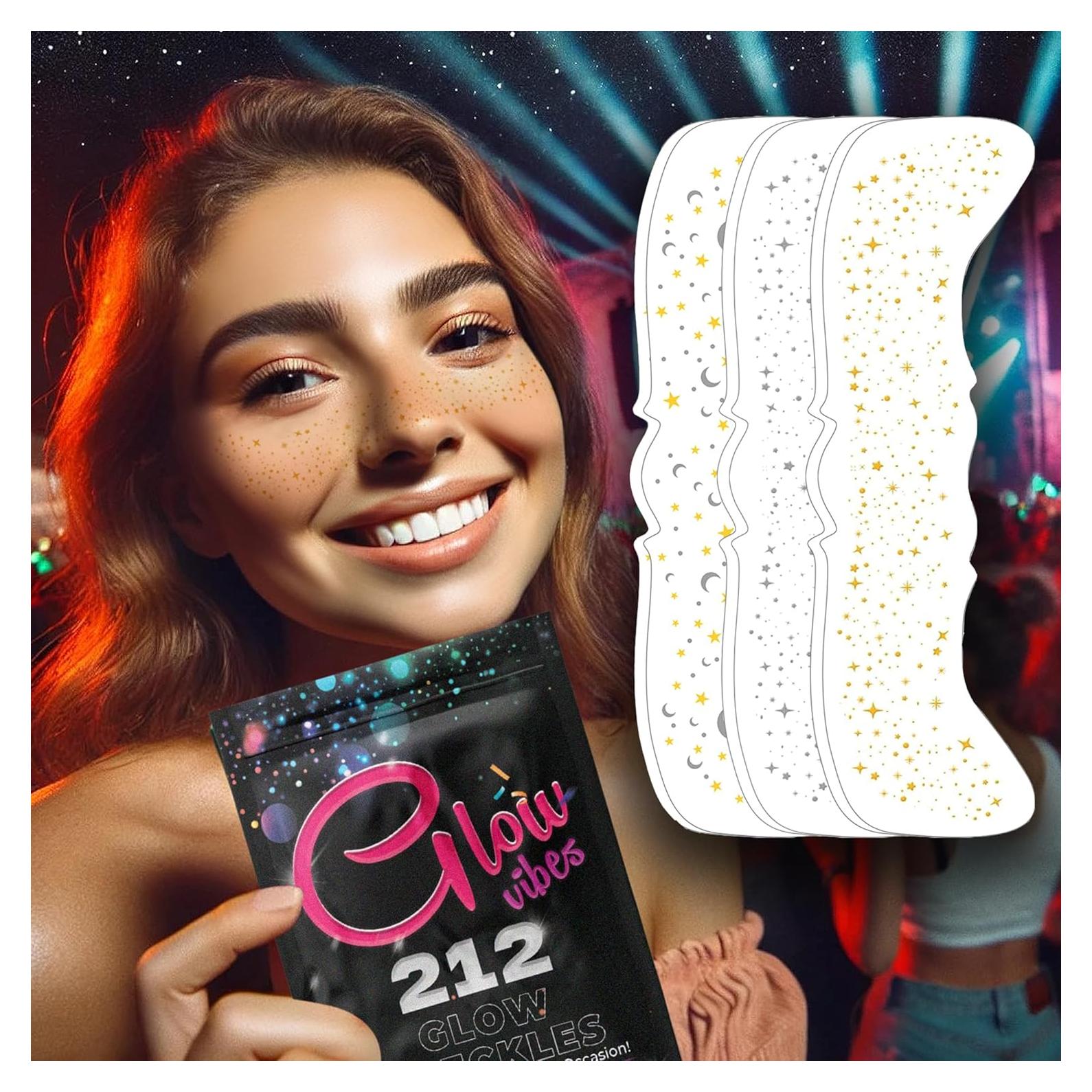 Pecas Brillantes GlowVibes212 - Tatuajes Faciales Temporales - 6 Unidades