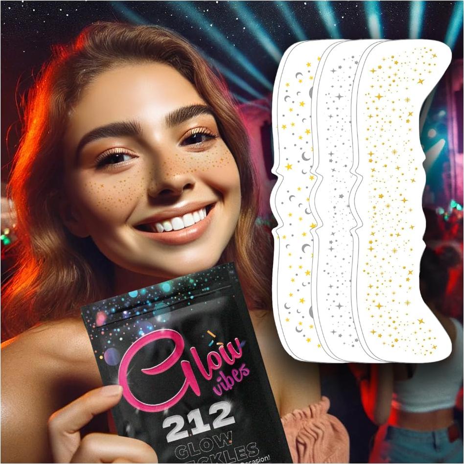 Pecas Brillantes GlowVibes212 - Tatuajes Faciales Temporales - 6 Unidades