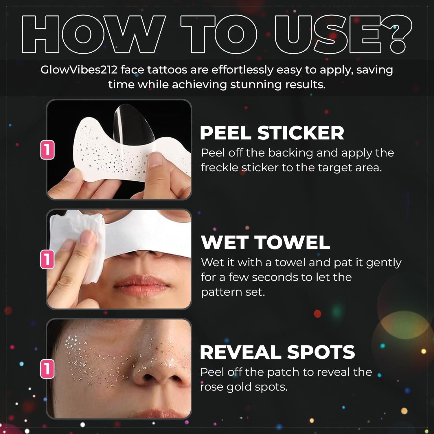 Pecas Brillantes GlowVibes212 - Tatuajes Faciales Temporales - 6 Unidades