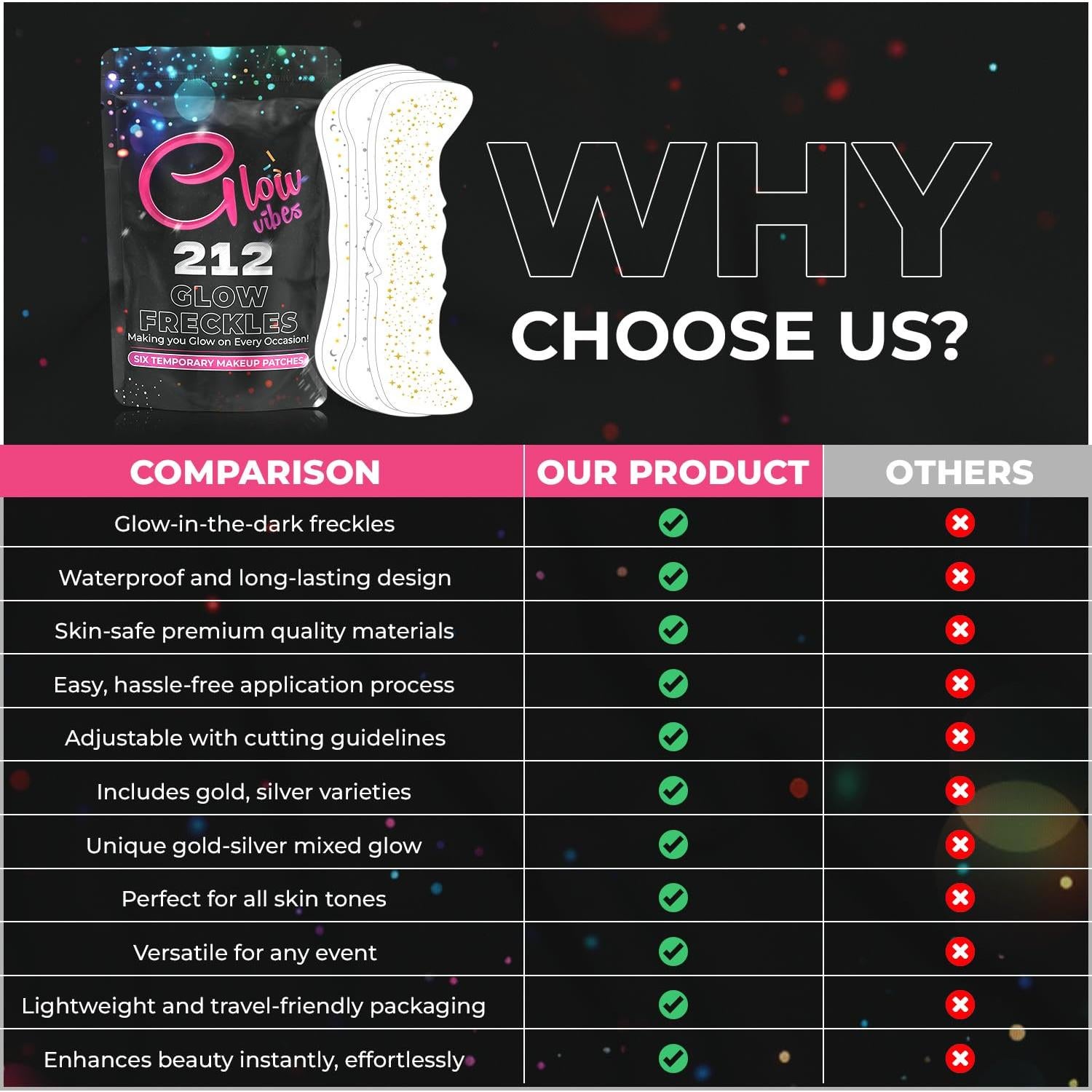 Pecas Brillantes GlowVibes212 - Tatuajes Faciales Temporales - 6 Unidades