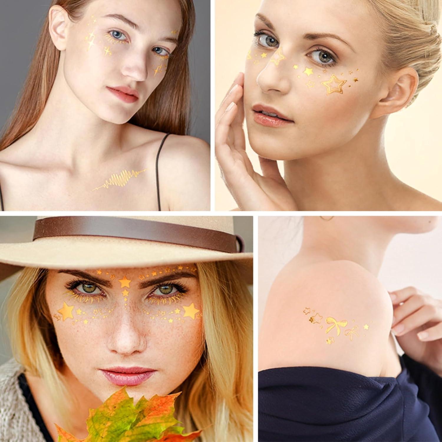 10 Pcs Tatuajes Temporales de Pecas Brillantes Doradas Namrec