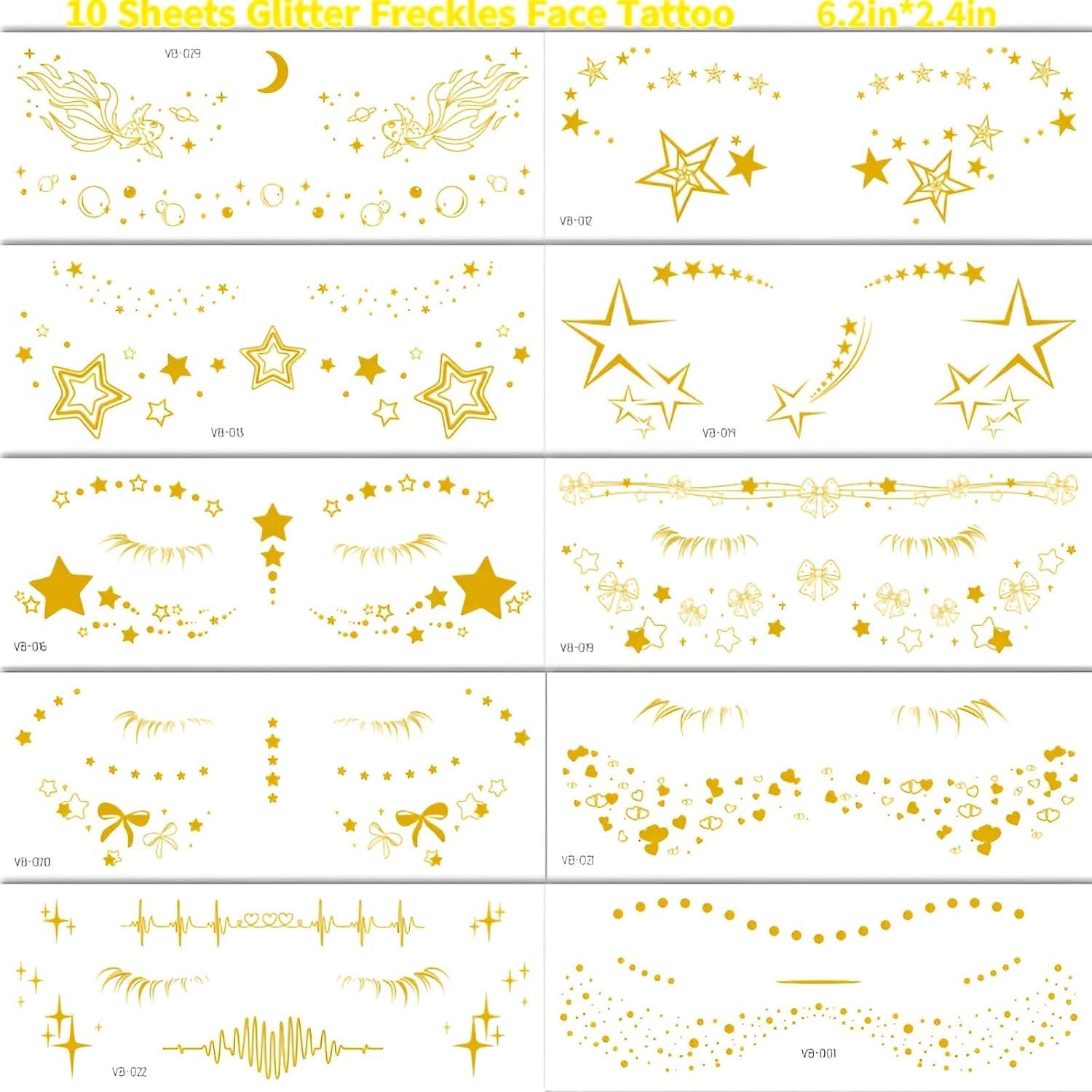 10 Pcs Tatuajes Temporales de Pecas Brillantes Doradas Namrec