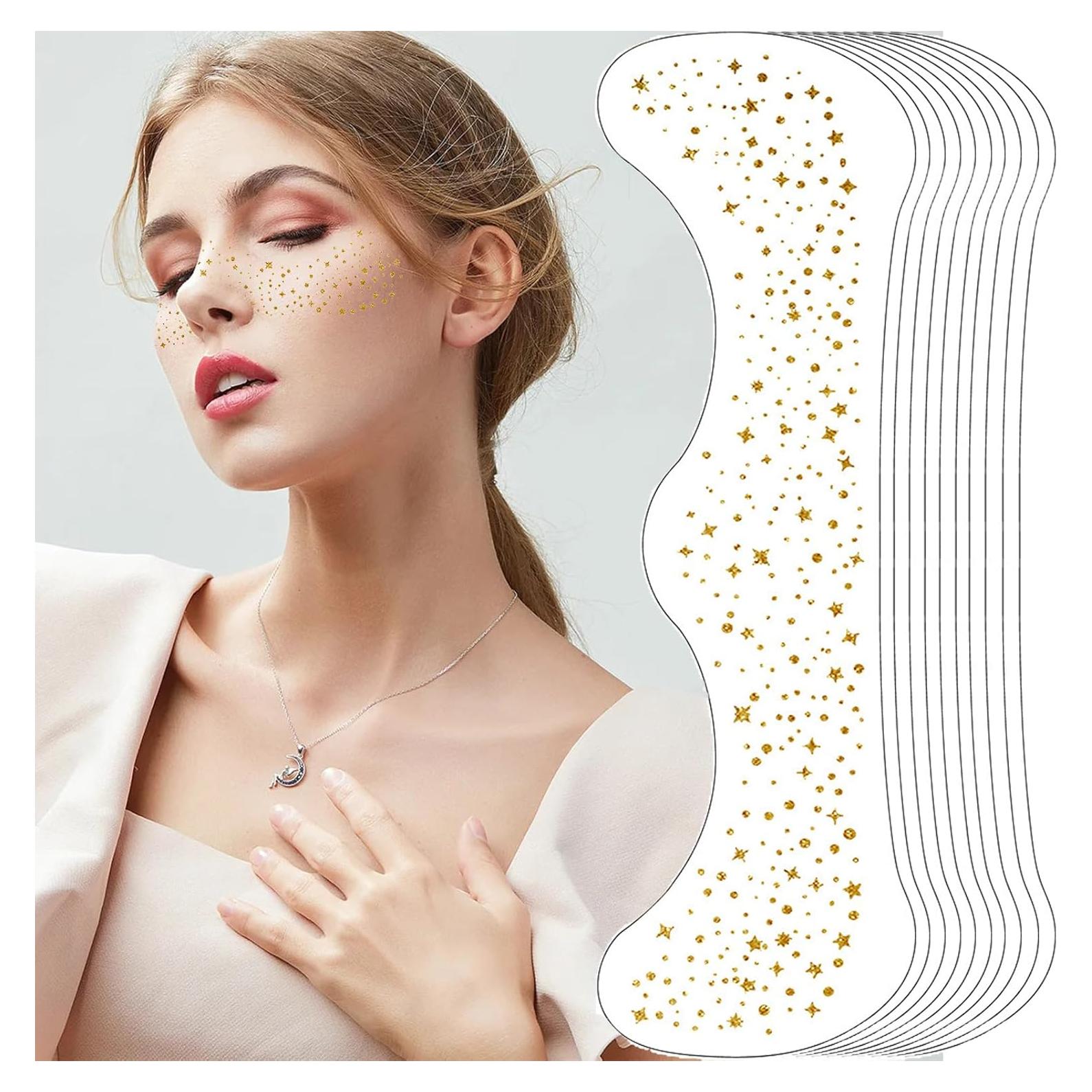 10 Hojas Tatuajes Temporales Purpurina Dorada MEIYIFANG