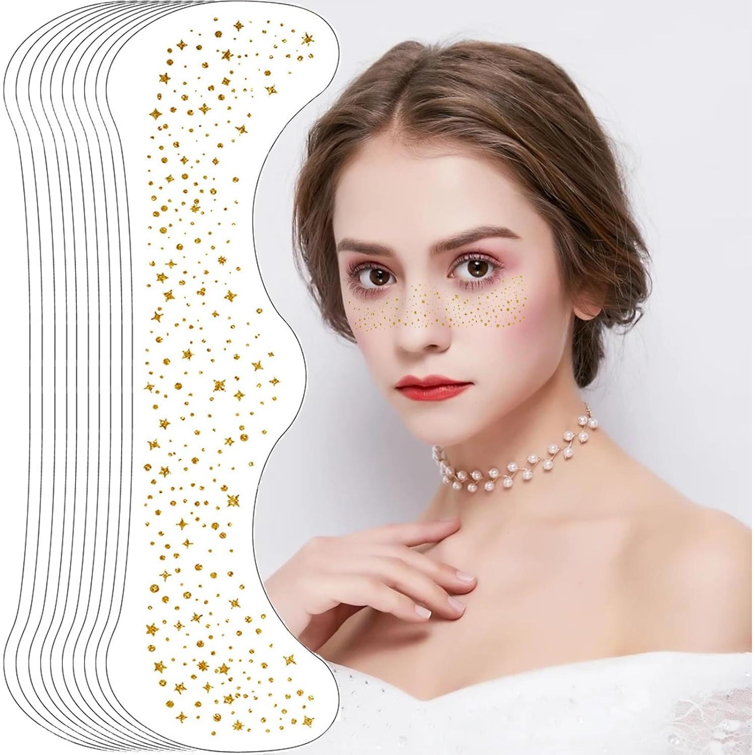 10 Hojas Tatuajes Temporales Purpurina Dorada MEIYIFANG