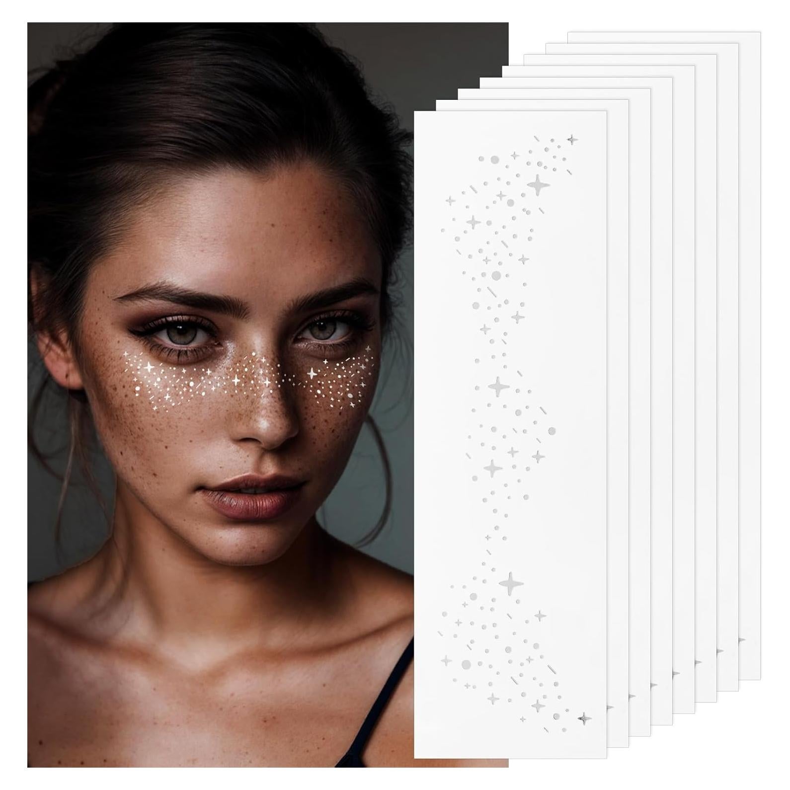 Pecas Falsas Plateadas Sokfone - Tatuajes Faciales 8 PCS