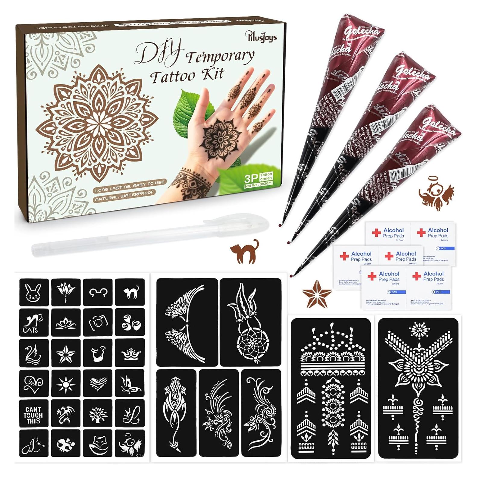 Kit de Tatuajes Temporales Pllusjoys - 3 Conos Marrón y 4 Plantillas