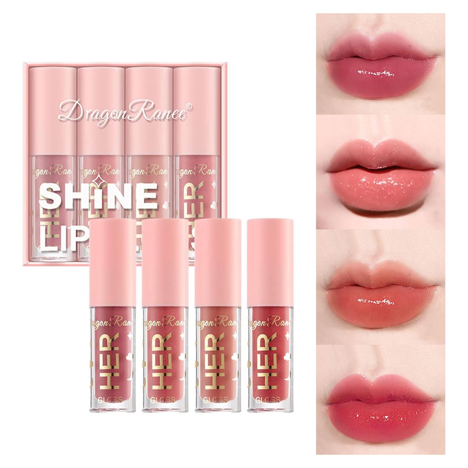 Juego de Brillo Labial Shimmer AWCCXMYM 4 Piezas Hidratante
