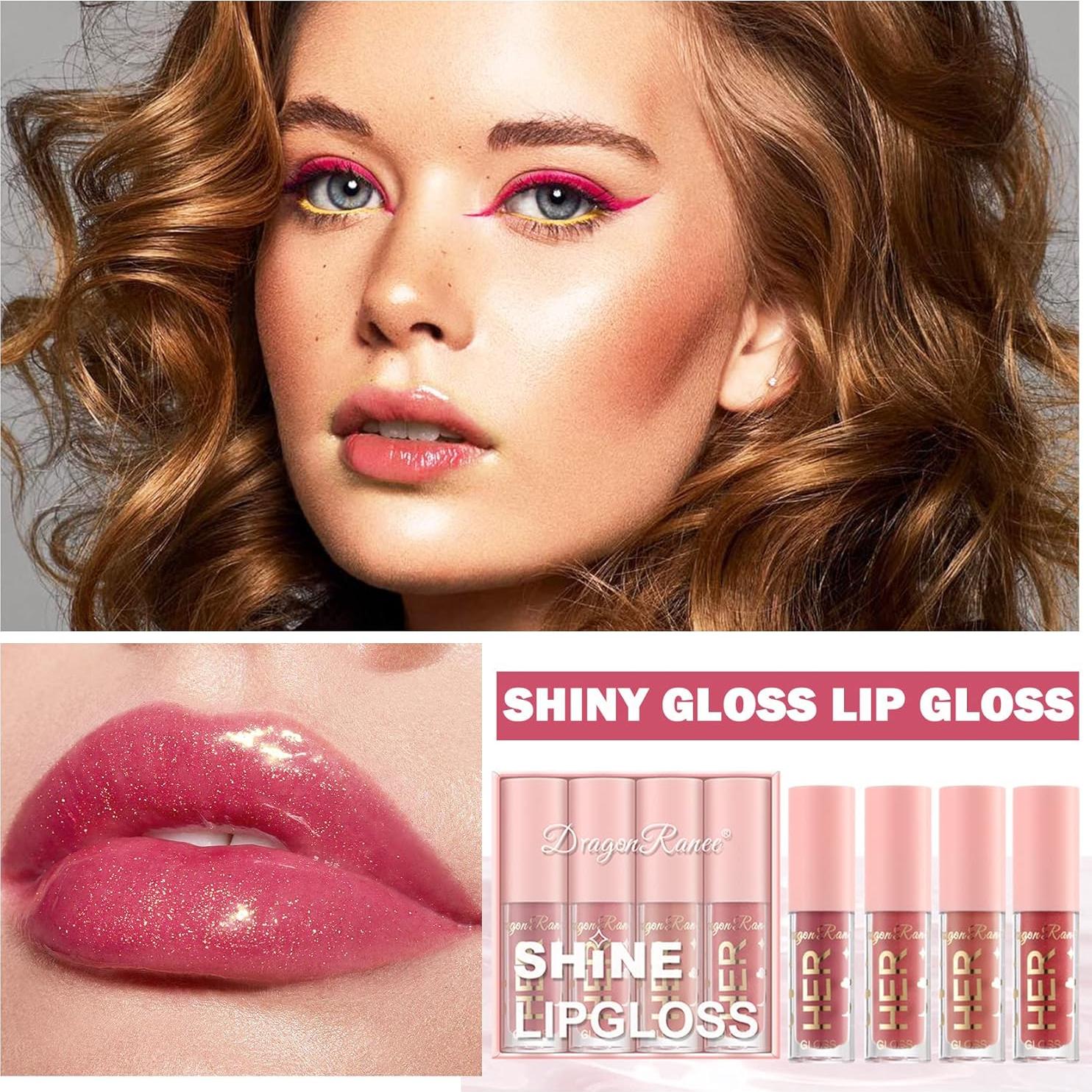 Juego de Brillo Labial Shimmer AWCCXMYM 4 Piezas Hidratante