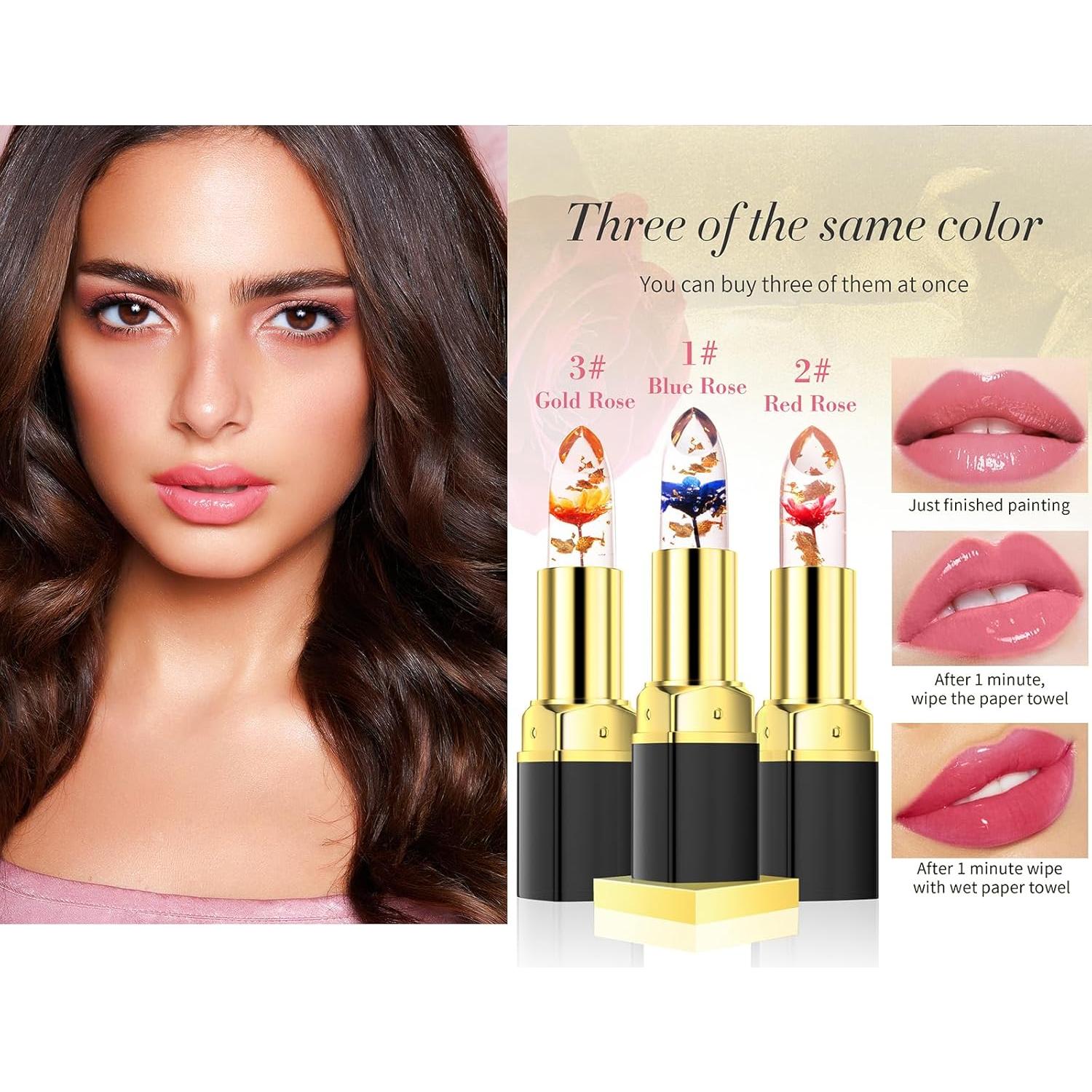 Juego de 3 Pintalabios de Gel Bekoeen con Flor Cambiante