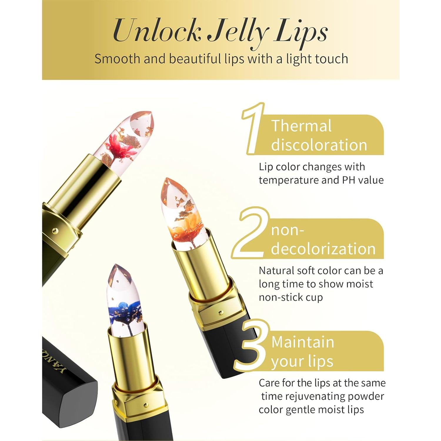 Juego de 3 Pintalabios de Gel Bekoeen con Flor Cambiante