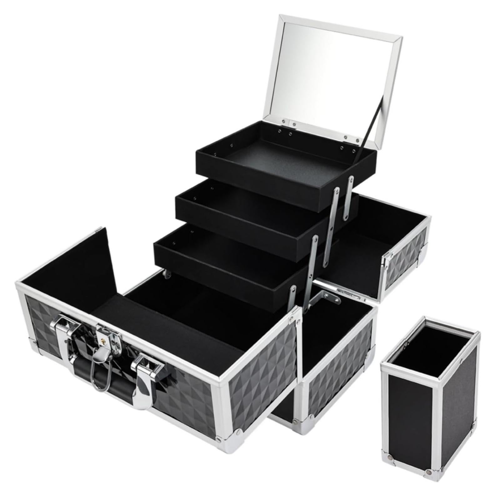 Estuche de Maquillaje Profesional Negro M88HV 3 Niveles con Espejo