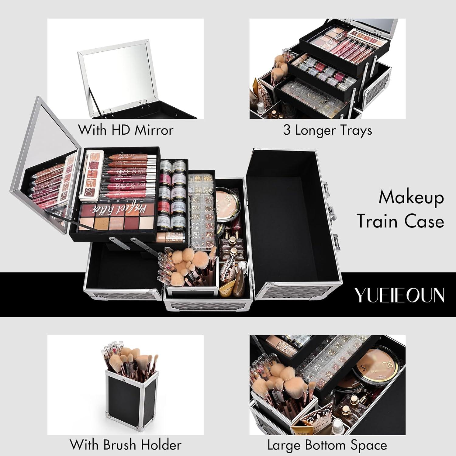 Estuche de Maquillaje Profesional Negro M88HV 3 Niveles con Espejo