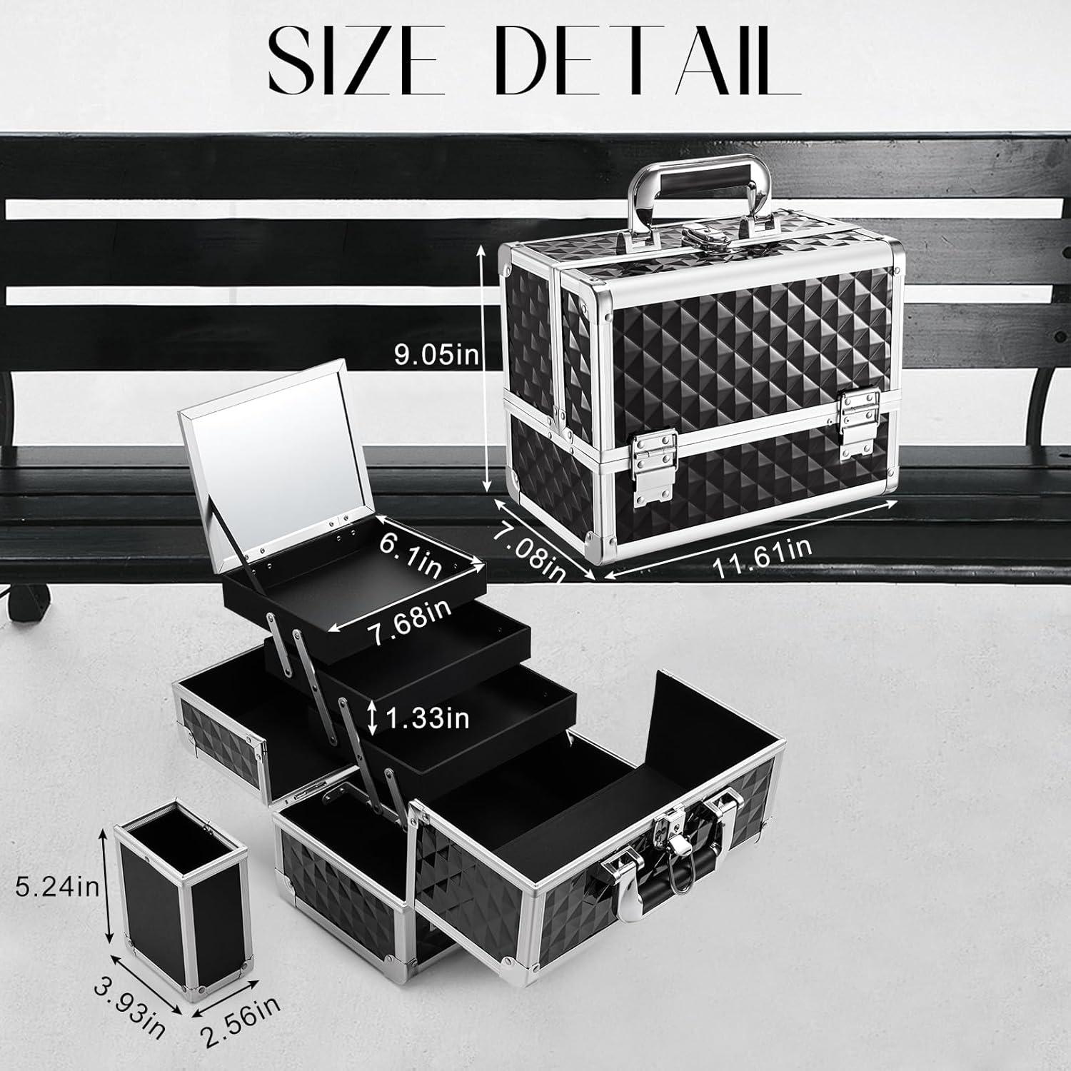 Estuche de Maquillaje Profesional Negro M88HV 3 Niveles con Espejo