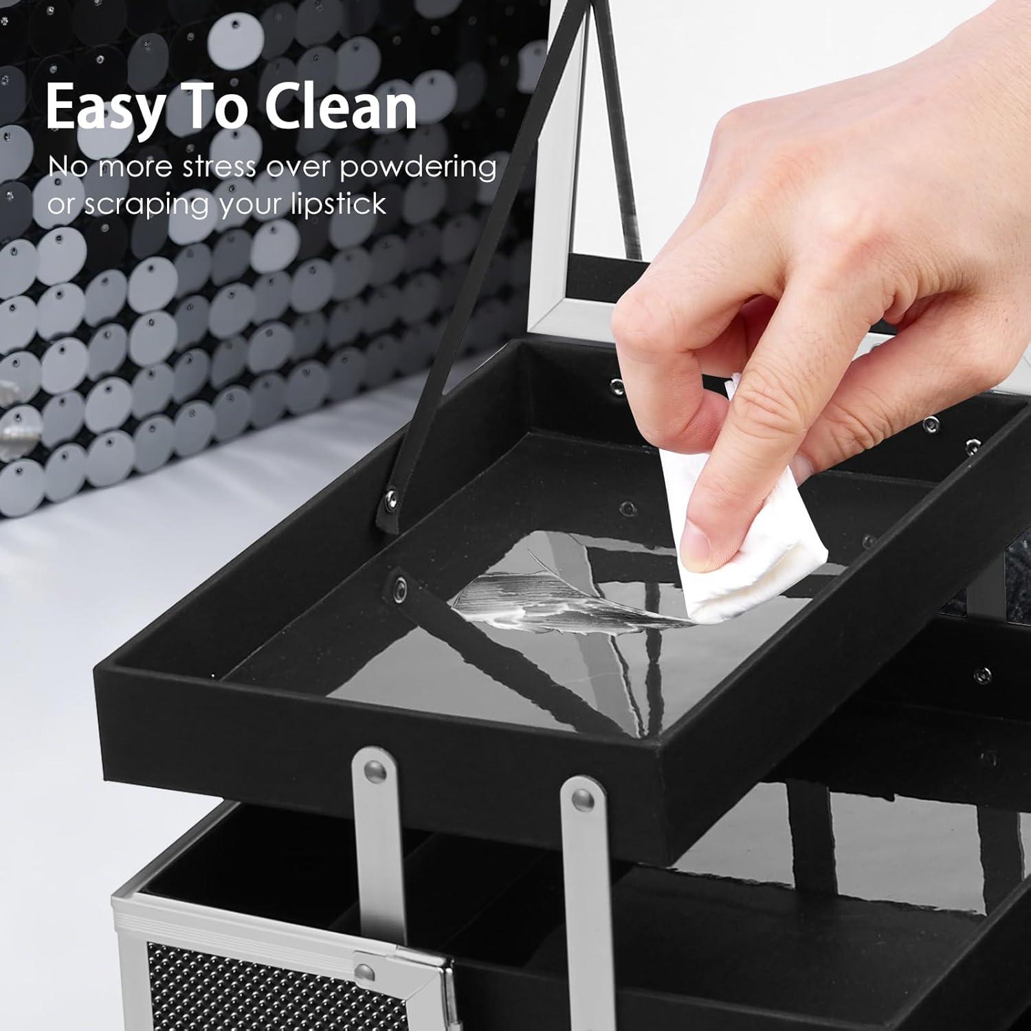 Estuche de Maquillaje Negro Frenessa con Espejo y 2 Bandejas