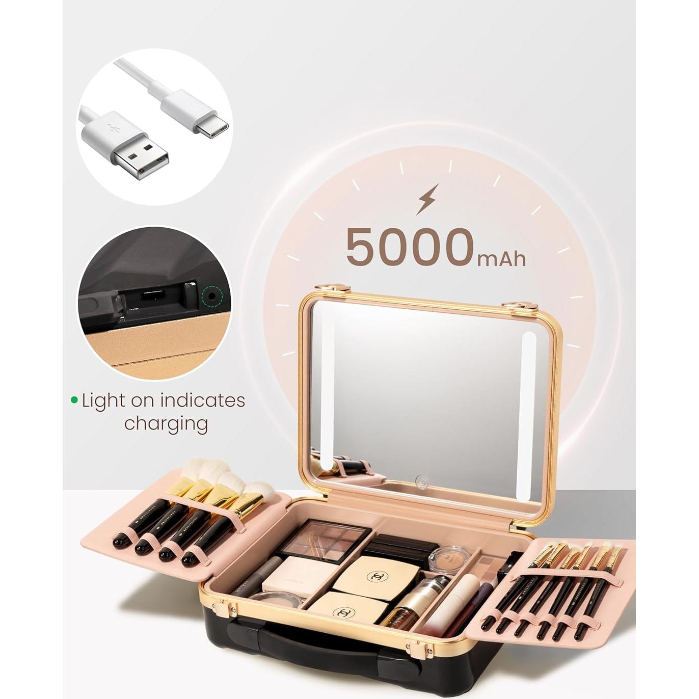 Estuche de Maquillaje Portátil ROWNYEON con Espejo Iluminado 29x22cm