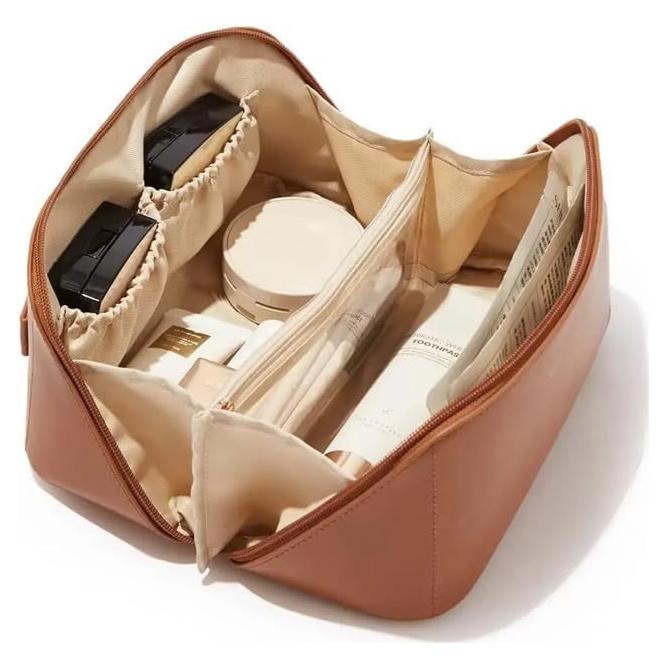 Bolsa de Maquillaje de Lujo Marrón - Organizador Cosmético 23.5 cm
