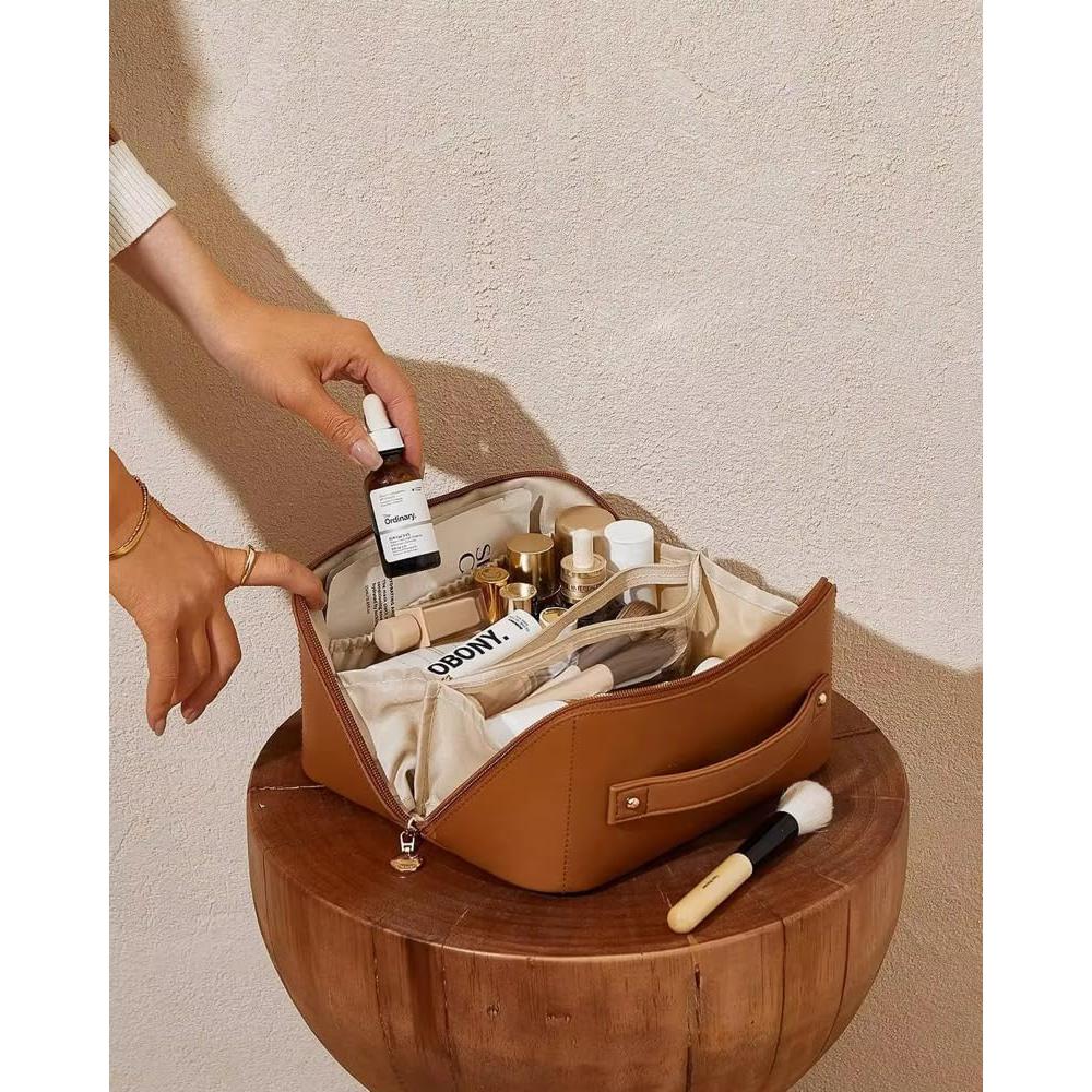 Bolsa de Maquillaje de Lujo Marrón - Organizador Cosmético 23.5 cm