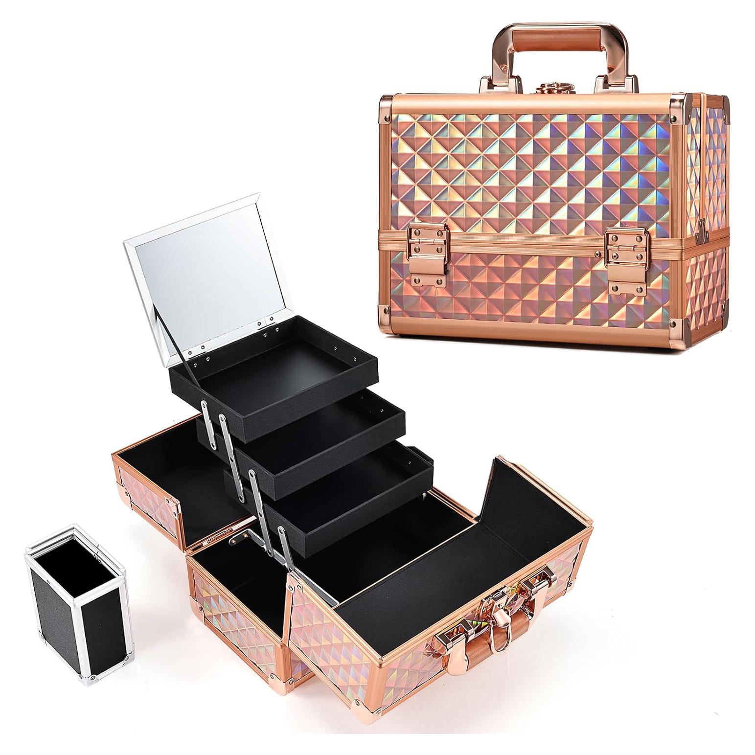 Estuche de Maquillaje Joligrace Oro Rosa 29.9x18cm 3 Niveles