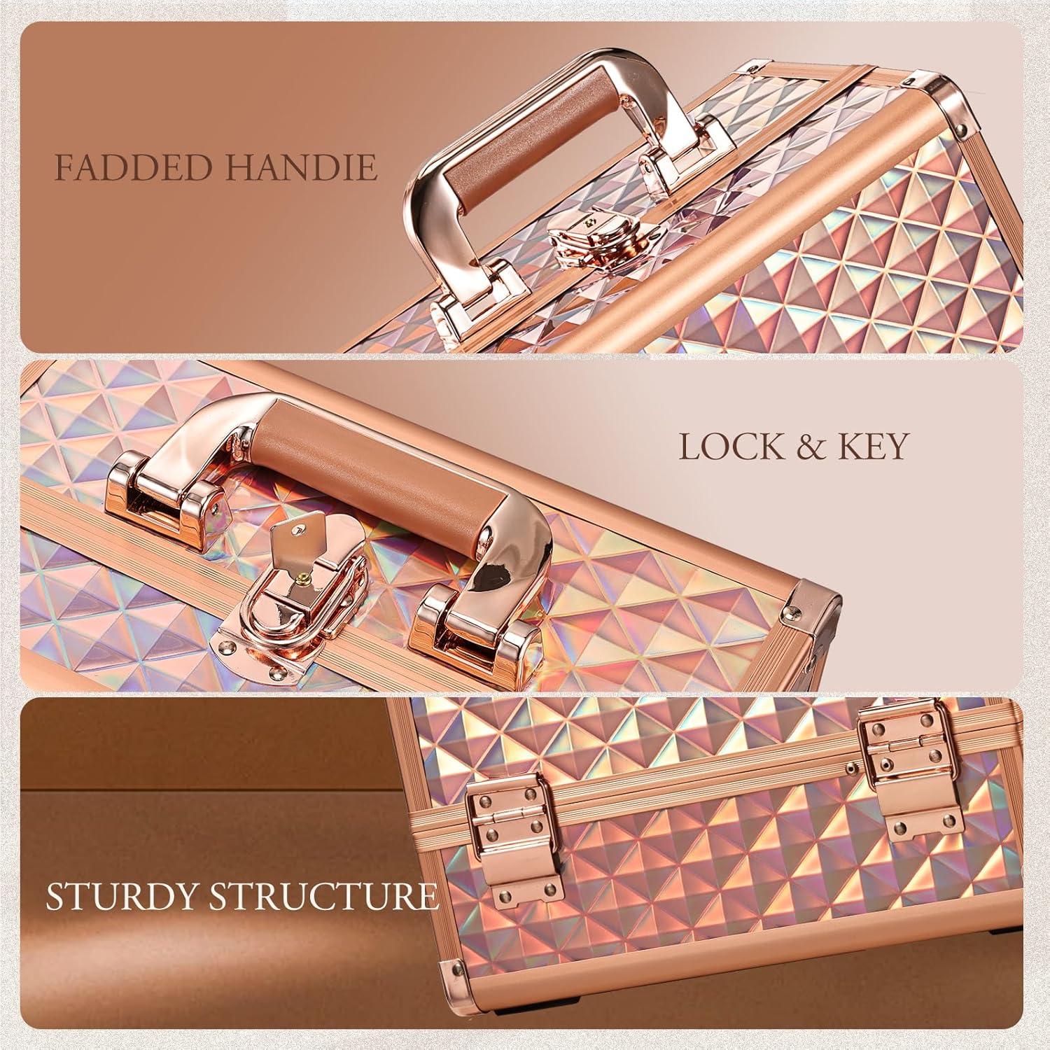 Estuche de Maquillaje Joligrace Oro Rosa 29.9x18cm 3 Niveles