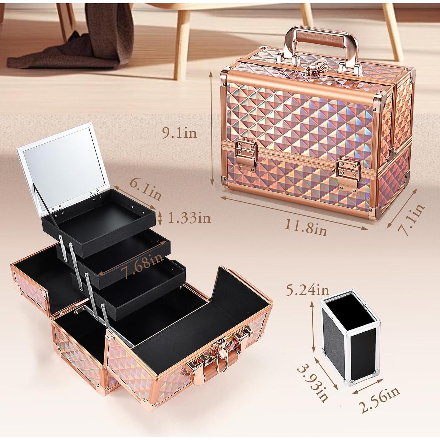 Estuche de Maquillaje Joligrace Oro Rosa 29.9x18cm 3 Niveles