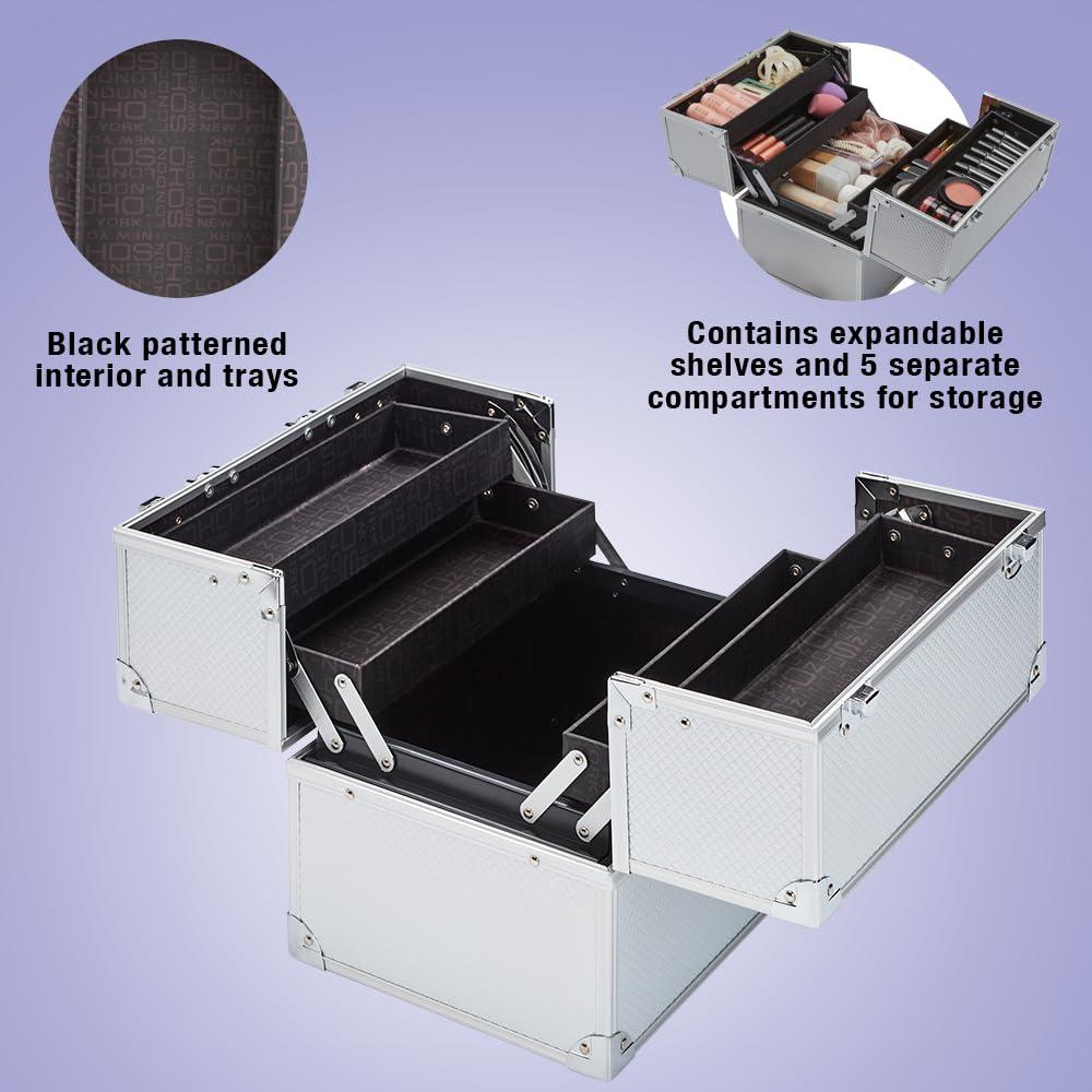 Estuche de Maquillaje Conair Plateado con Bandejas Expandibles