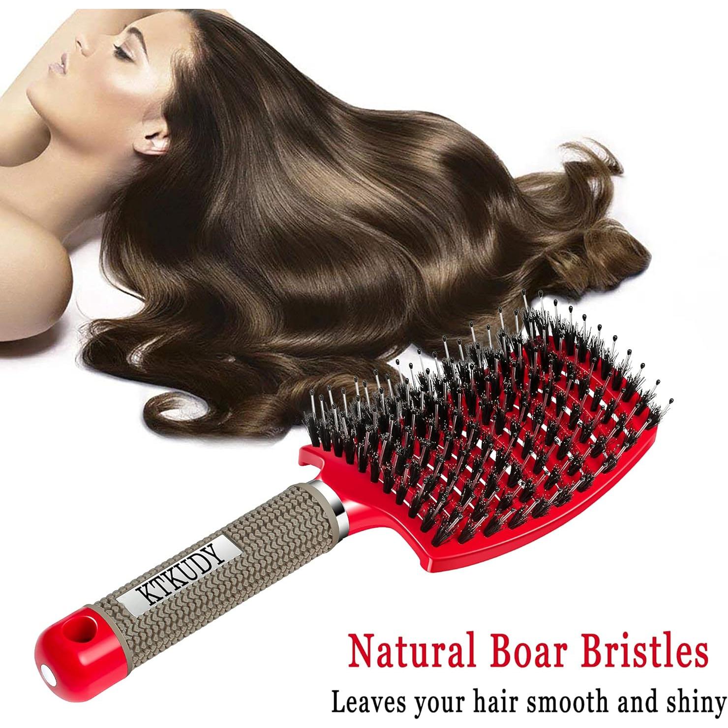 Cepillo Desenredante KTKUDY - Cerdas de Jabalí, Rojo