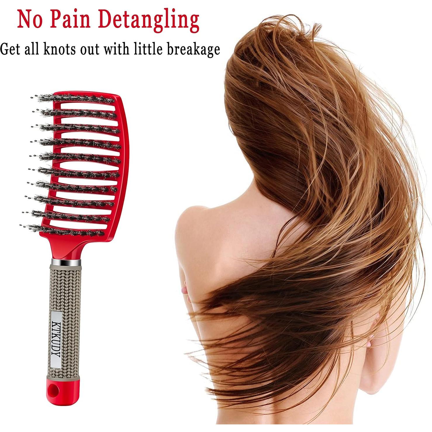 Cepillo Desenredante KTKUDY - Cerdas de Jabalí, Rojo