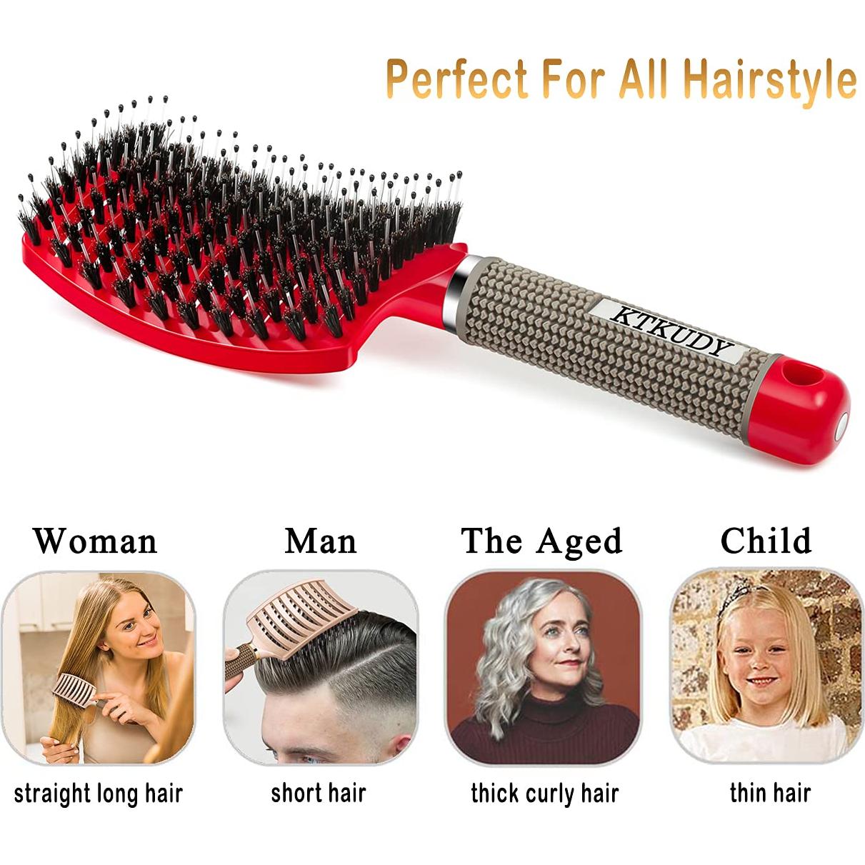 Cepillo Desenredante KTKUDY - Cerdas de Jabalí, Rojo