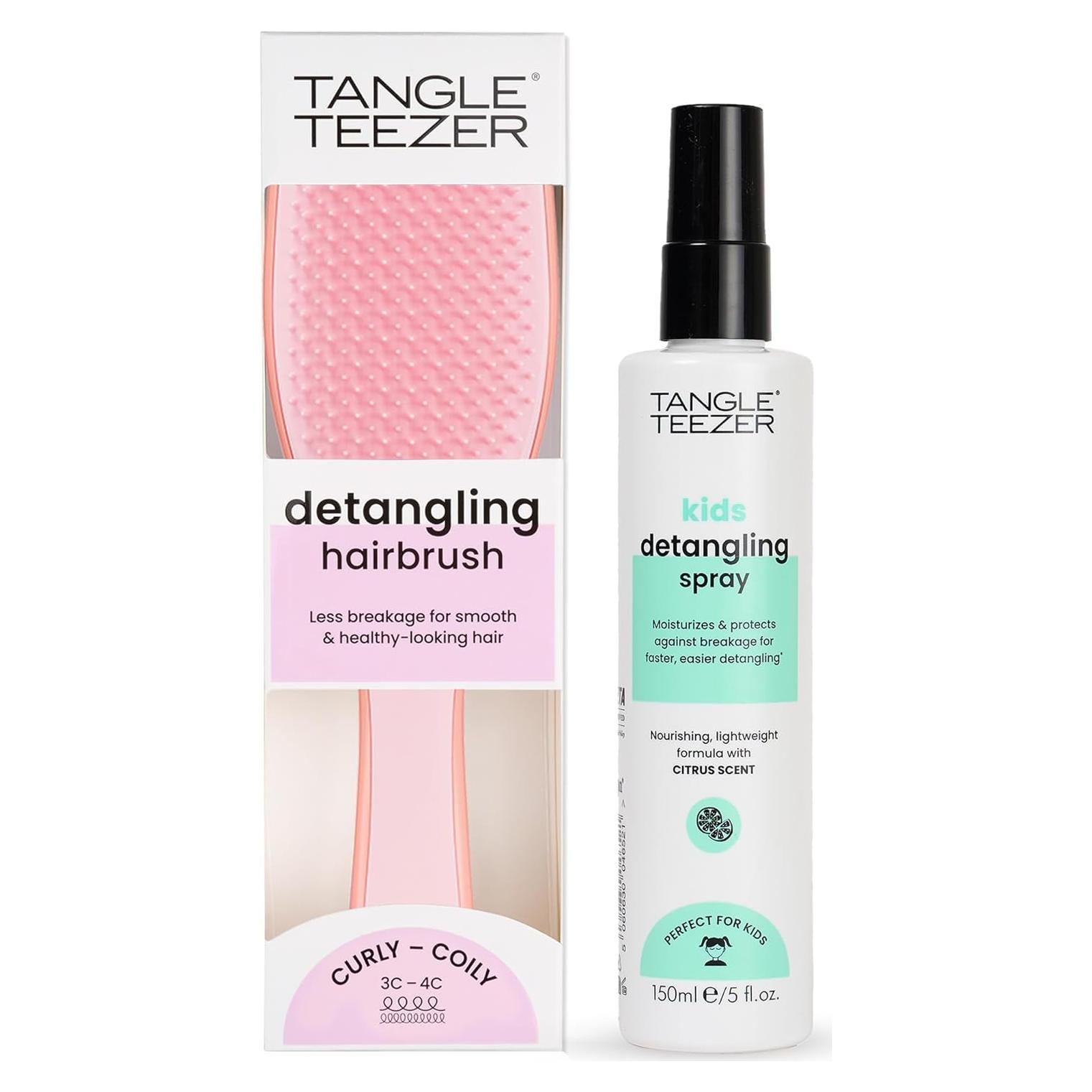 Duo Spray Desenredante Tangle Teezer y Cepillo Rizado Rosa