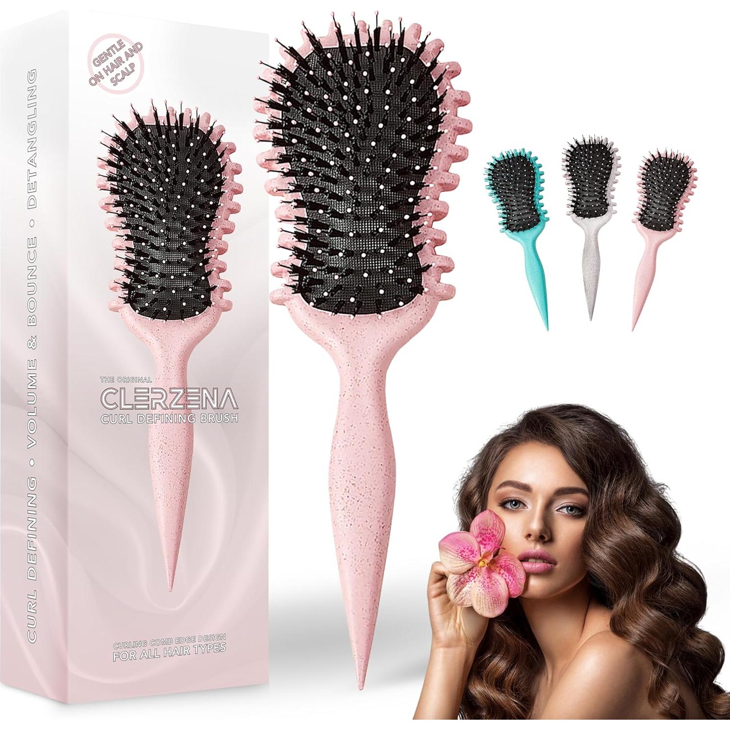 Cepillo Definidor de Rizos Clerzena Rosa 28.3x9x5cm