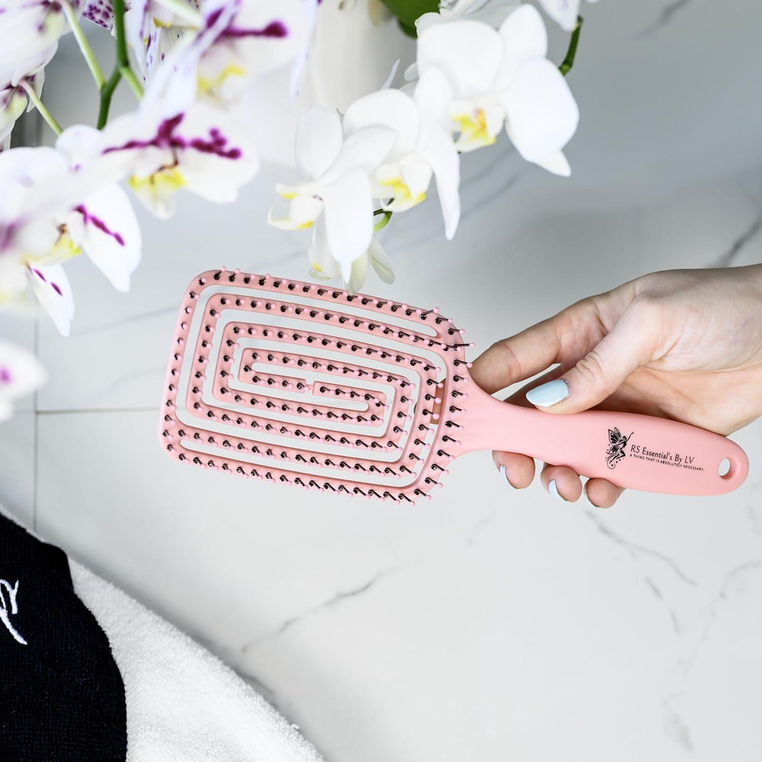 Cepillo Desenredante RS Essential's Rosa y Negro 25x8cm